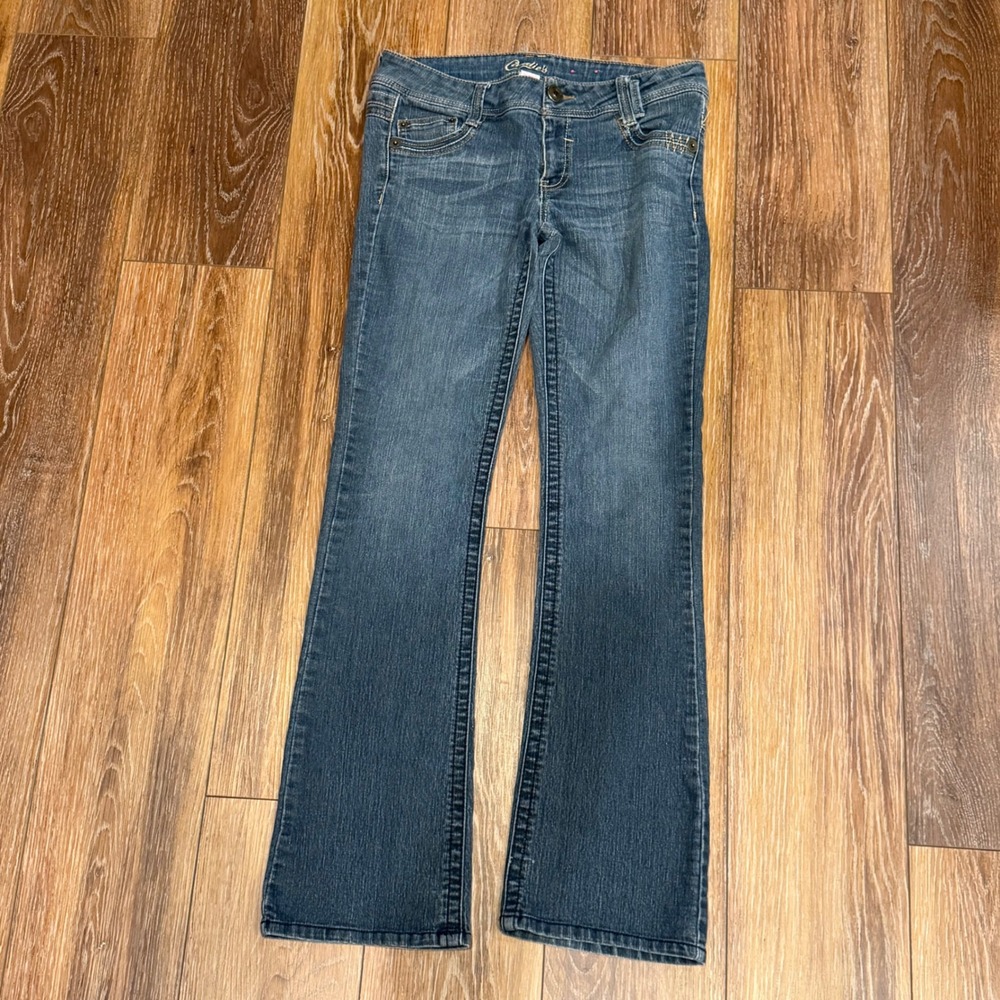 Candies VTG Juniors Med Wash Bootcut Jeans Embroidered Rhinestone Pockets‎ Blue